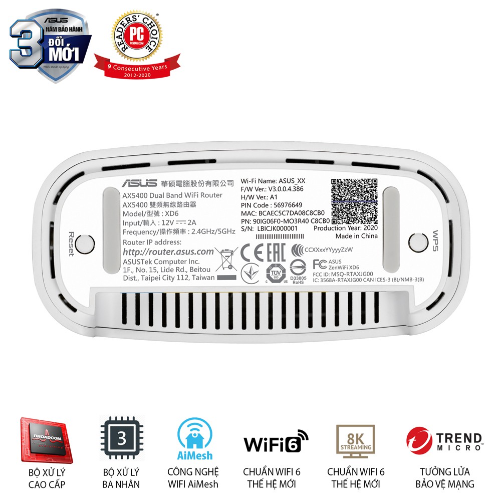 Hệ thống MESH WIFI 6 ASUS XD6  ZenWiFi AX5400 Hàng Chính Hãng