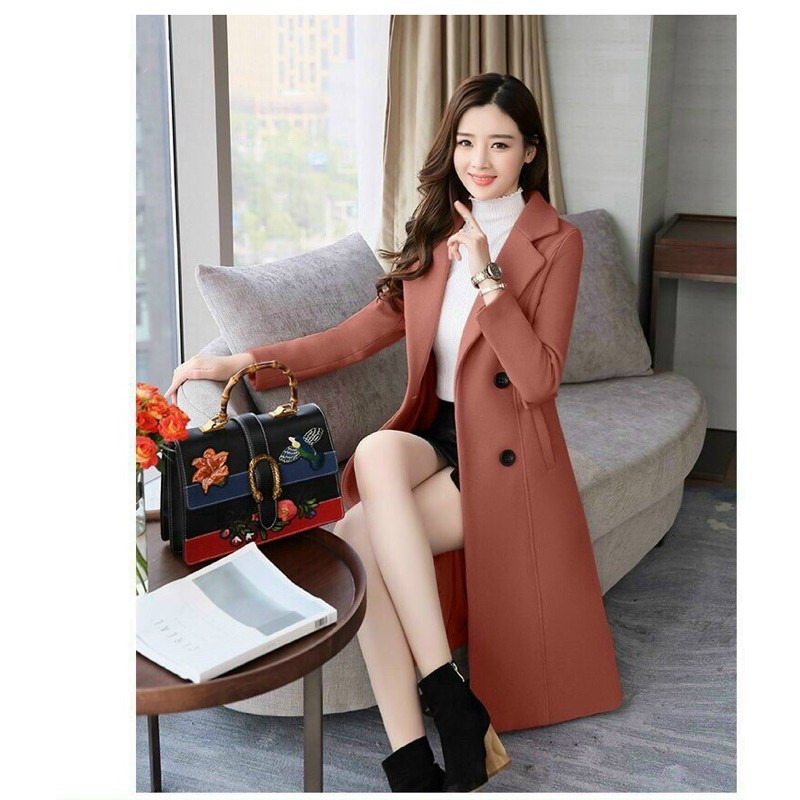 Áo khoác dạ dáng dài cổ vest 4 nút. Hàng nhập