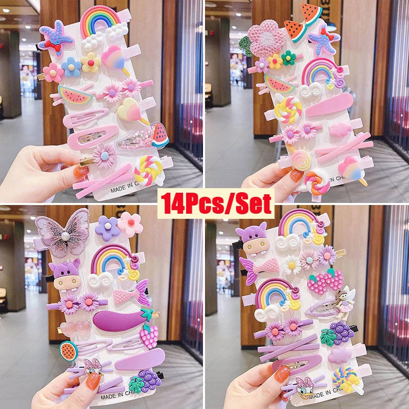 Set 14 Kẹp Tóc Hình Trái Cây Dễ Thương Cho Bé Gái