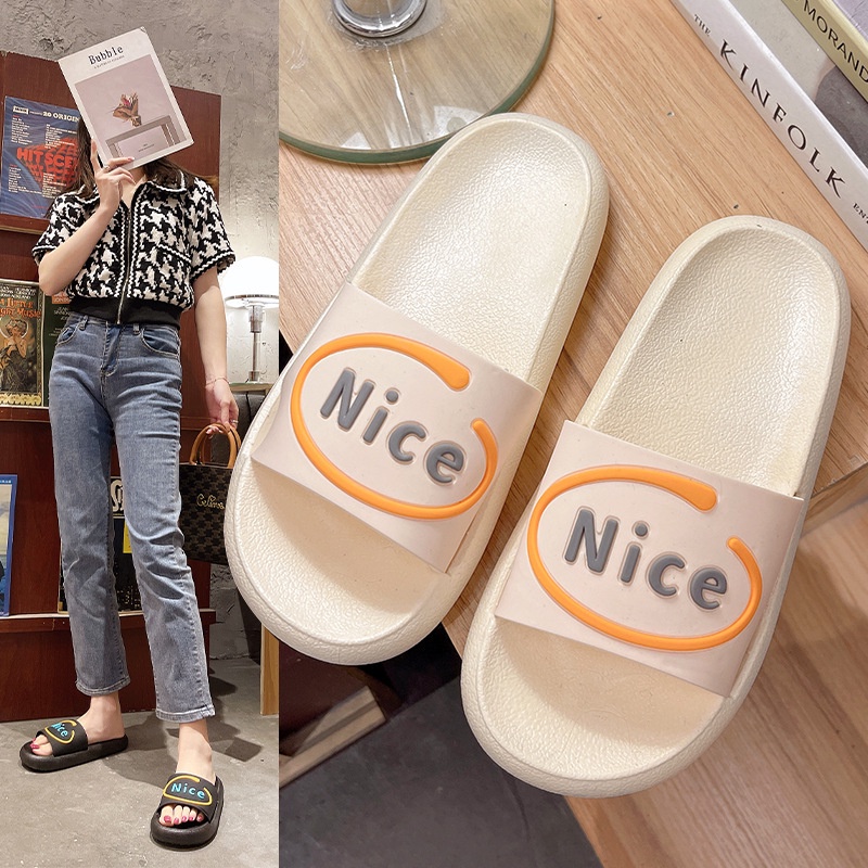 Dép Ulzzang đế bánh mì quai ngang hình NICE đế cao 3cm A107 Warm&Cute