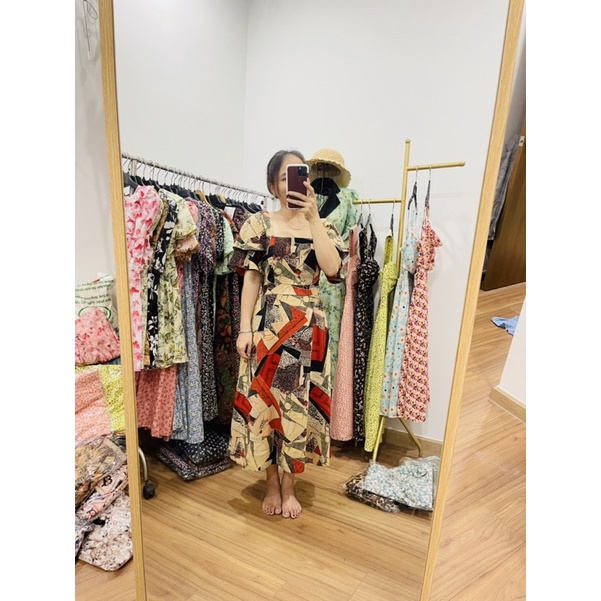 ĐẦM MAXI CỔ VUÔNG TAY CÁNH TIÊN XẾP TẦNG