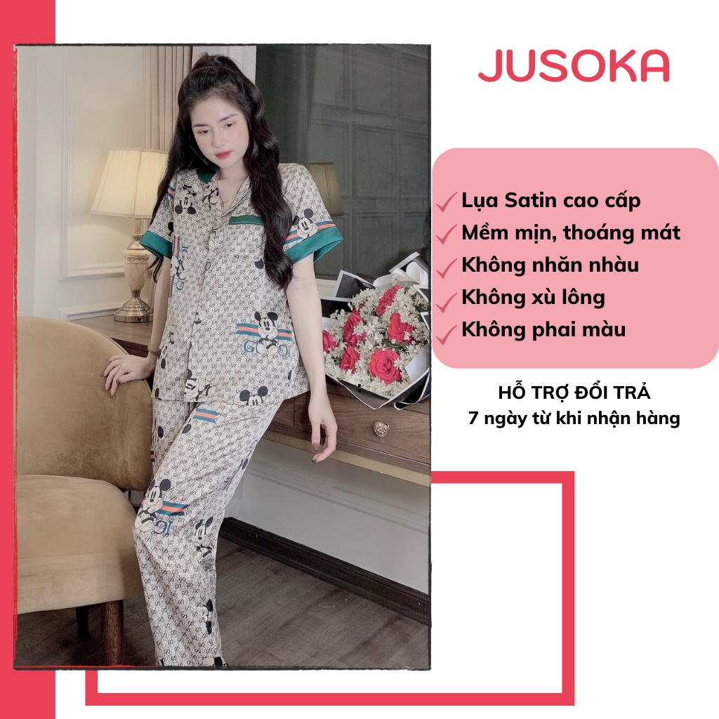 Đồ bộ nữ pijama lụa ngủ mặc nhà tiểu thư tay ngắn quần dài satin dễ thương JUSOKA