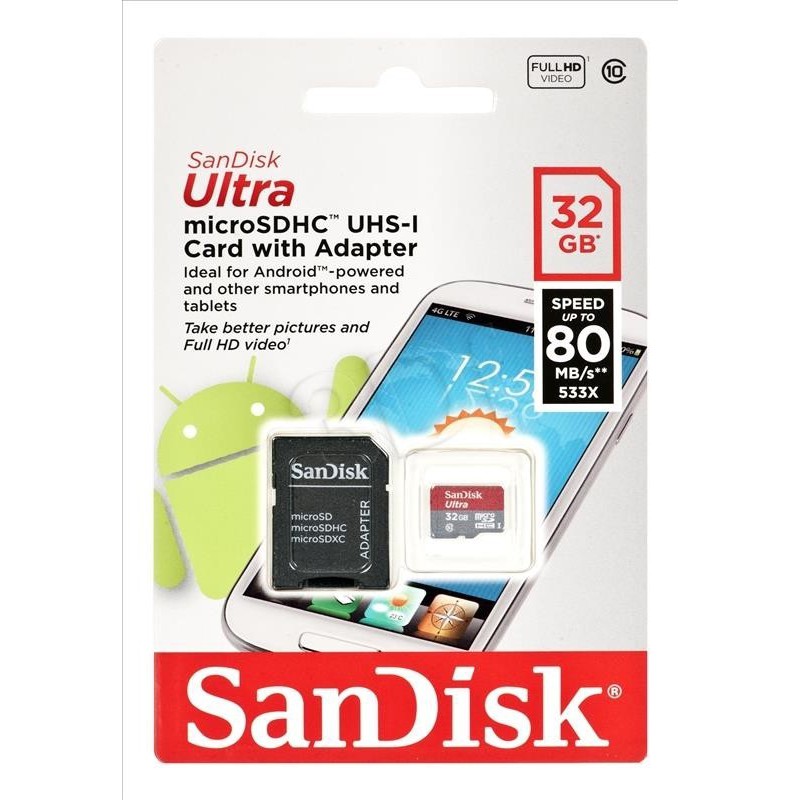 [Mã ELMS10 giảm 6% đơn 50K] Thẻ nhớ MicroSDHC SanDisk Ultra A1 32GB Class 10 U1 98MB/s kèm adapter - new Version (Xám)