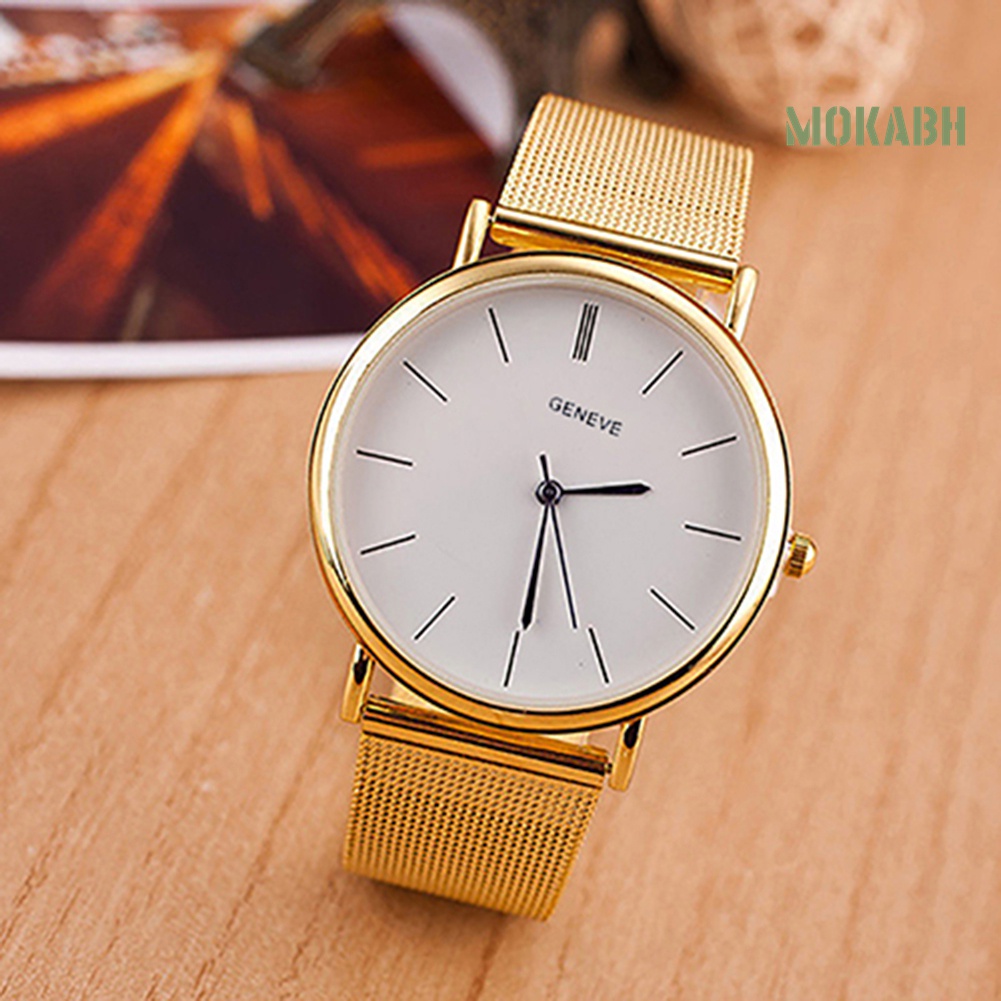 Đồng Hồ Đeo Tay Mặt Tròn Dây Lưới Bằng Thép Không Gỉ Thời Trang Cho Nữ