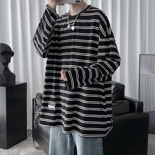 (A302) Áo thun dài tay kẻ ngang form rộng 5 màu size M đến 2XL