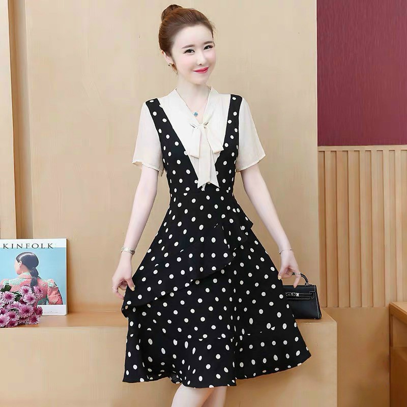 Đầm Nữ Chấm Bi Phối Voan Trẻ Trung K-D0KW5