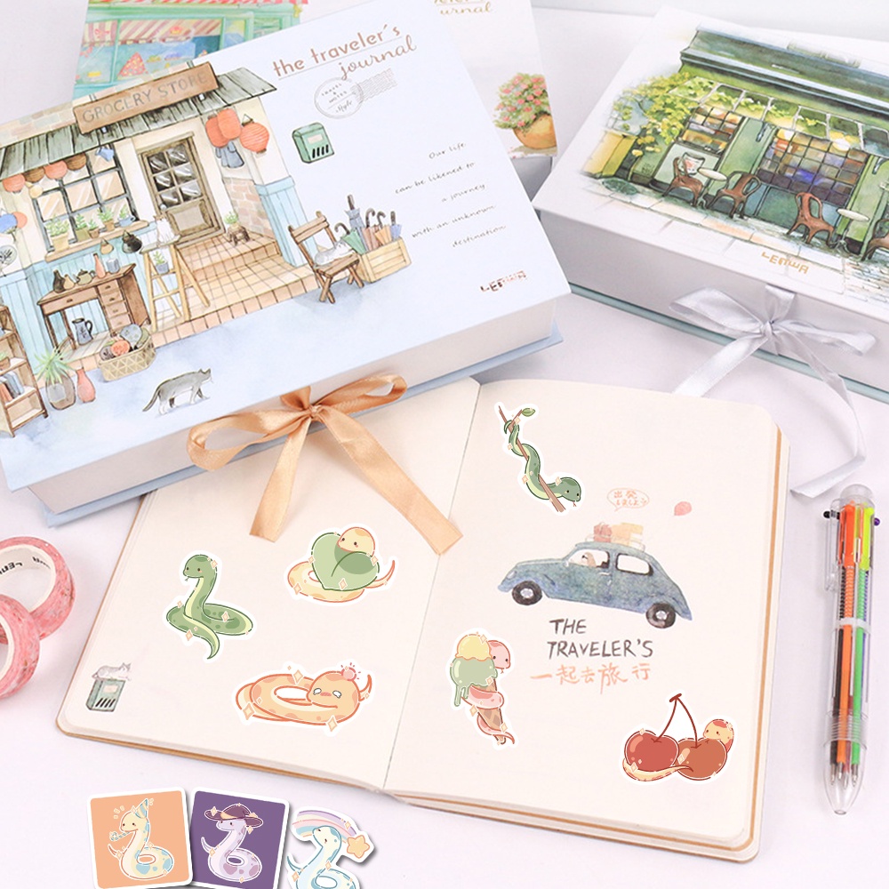 Bộ 50 Miếng Dán Trang Trí Laptop Chống Thấm Nước Hình Rắn Hoạt Hình Dễ Thương