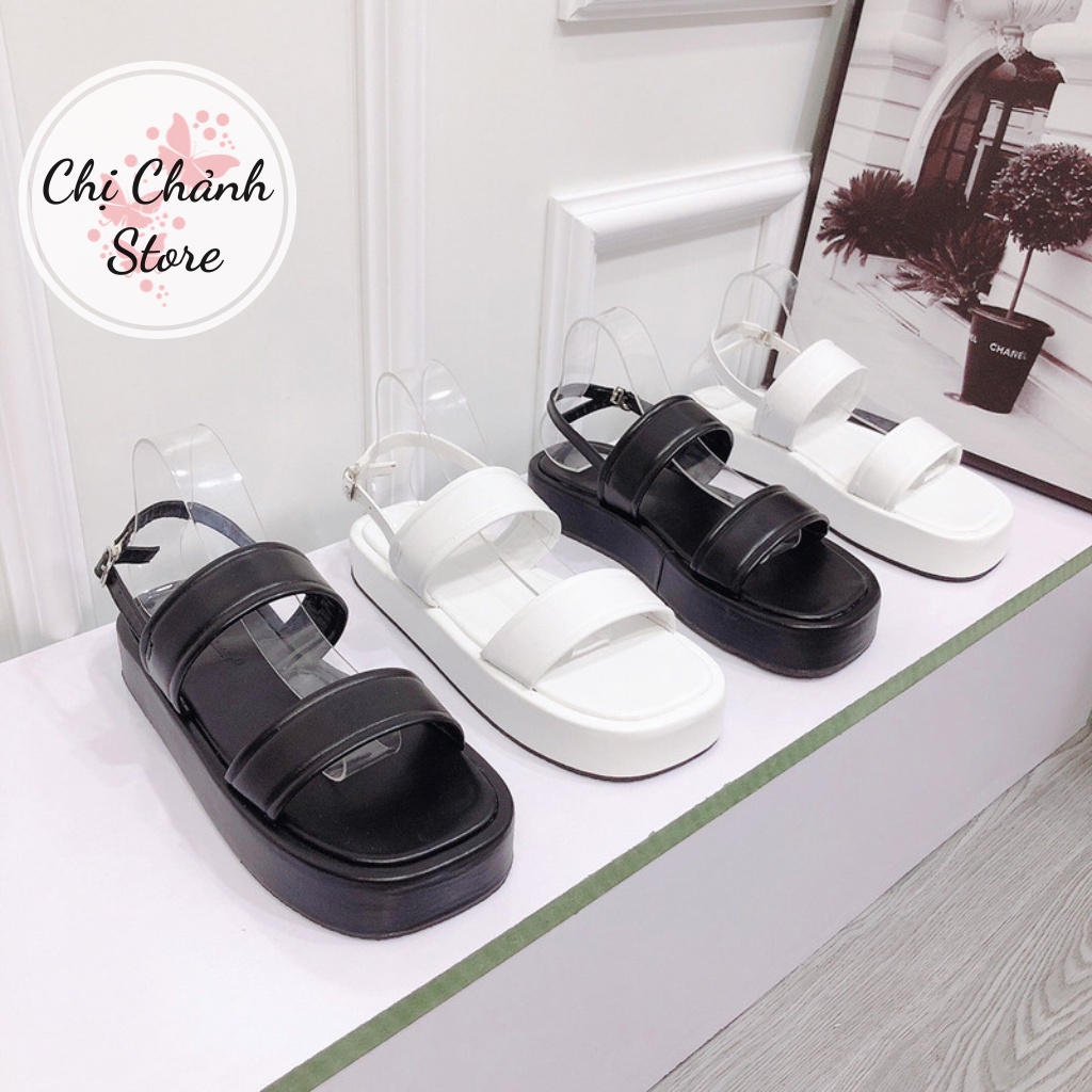 Sandal Đế Bọc 3p Chất Da Mịn 2 Quai Ngang Mềm Co Giãn Lên Chân Cực Xinh - 2 Màu Đen Trắng ChiChanh Store