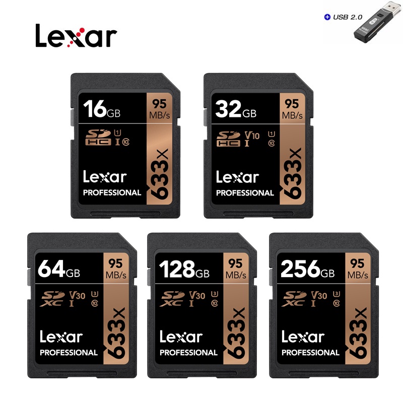 Thẻ Nhớ Lexar 633x SDHC / SDXC UHS-I 95MB 32GB 64GB 128GB 256GB 512GB Class 10 Cho Máy Ảnh Canon Nikon