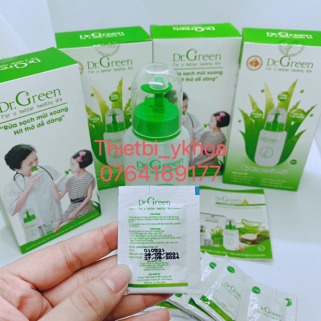 Bình xịt rửa mũi 240ml Dr.Green - Tặng kèm 10 gói muối biển nha đam