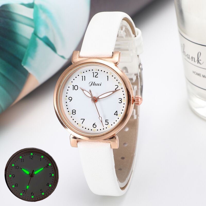 Đồng hồ nữ Jhui JH054 dây da mềm, mặt tròn nhỏ kiểu dáng thời trang mặt số dể dàng xem giờ | BigBuy360 - bigbuy360.vn