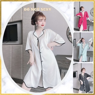 Set váy ngủ nữ sexy áo sơ mi kèm quần ❣️free ship❣️ đầm ngủ lụa latin chất siêu mát dáng siêu xinh <72kg