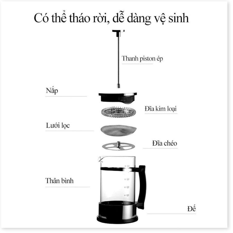 Bình pha cà phê pha trà 2in1 phương pháp ép kiểu Pháp 600ml