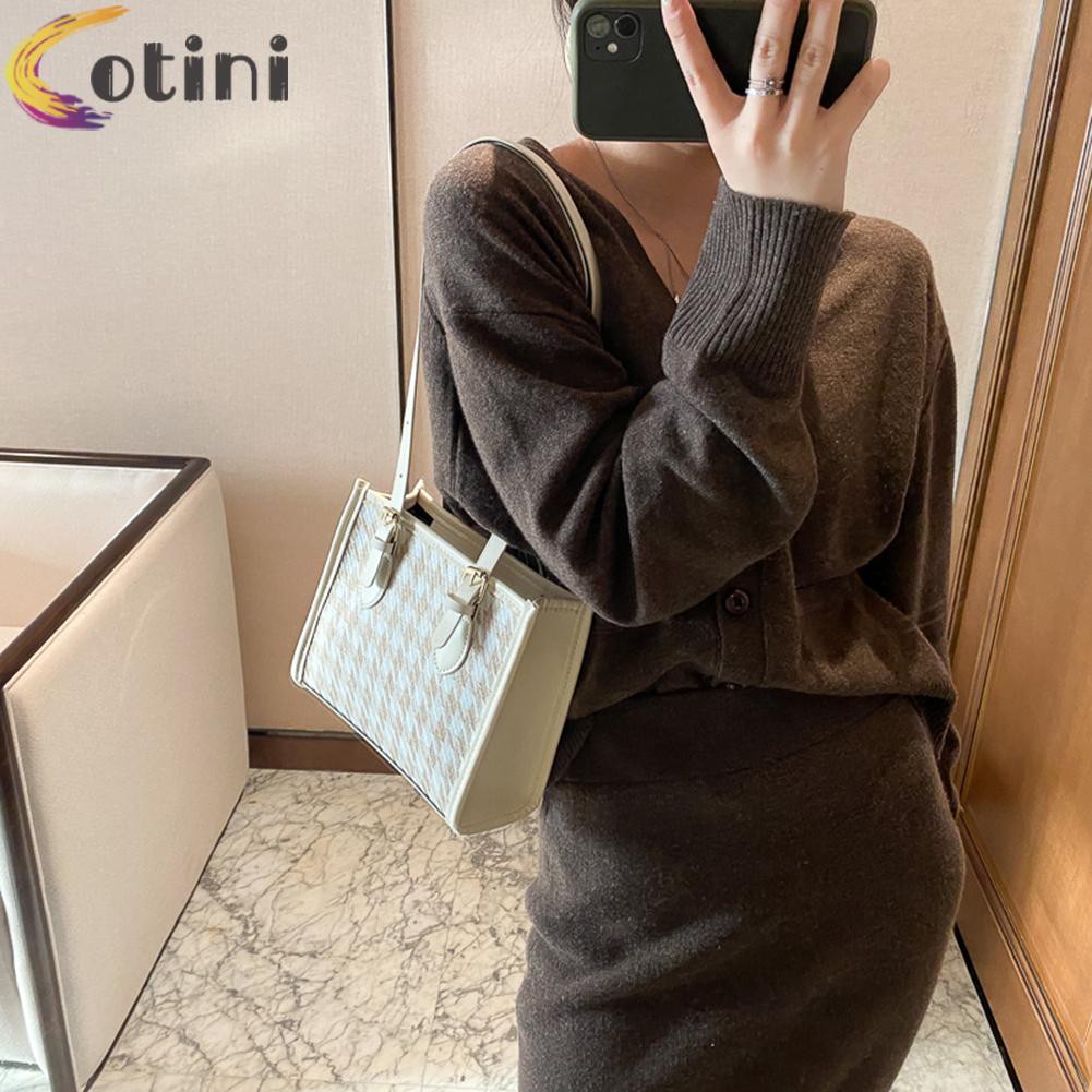 COTINI Vintage Women Shoulder Underarm Bag Leather Plaid Lady Clutch Handbags Tote