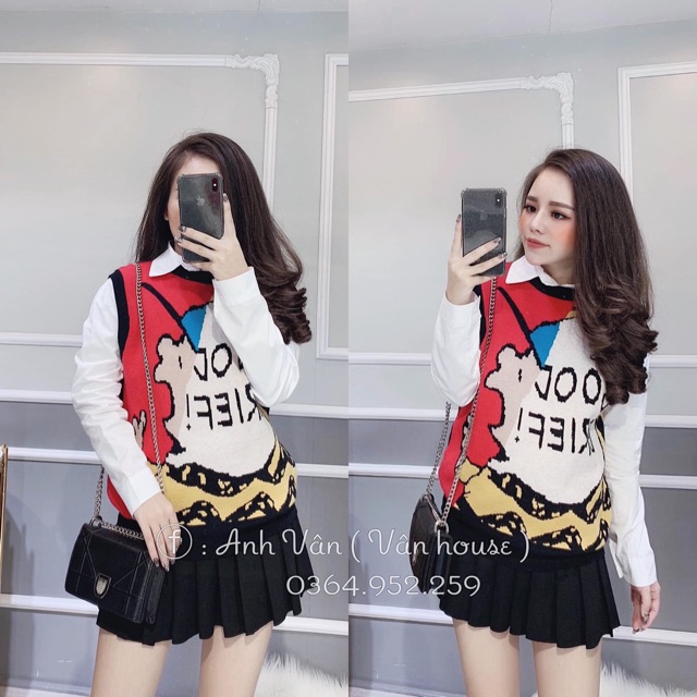 Áo gile len hoạ tiết