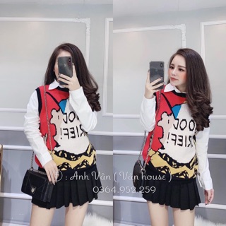 Áo gile len hoạ tiết
