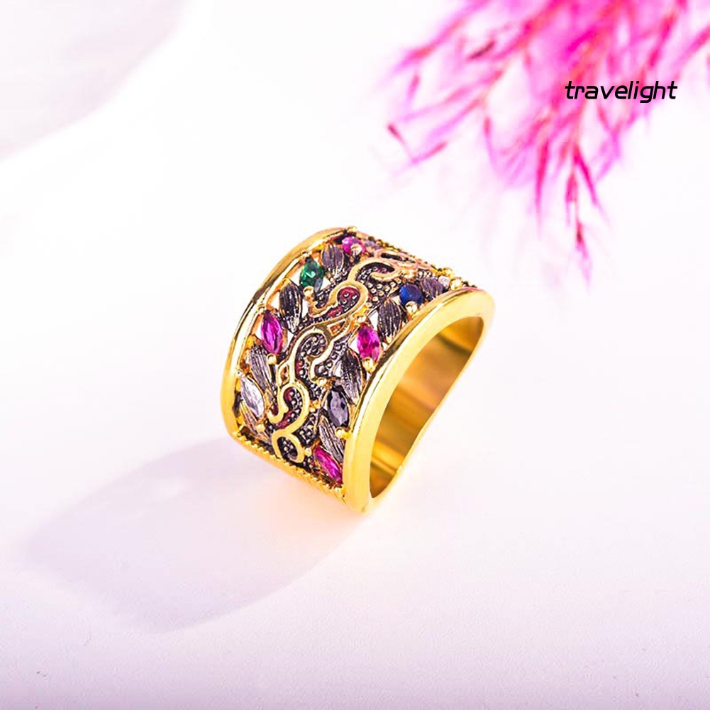 【TL】Gothic Style Luxury Multicolor Faux Gemstone Plated Engagement Ring Jewelry Gift