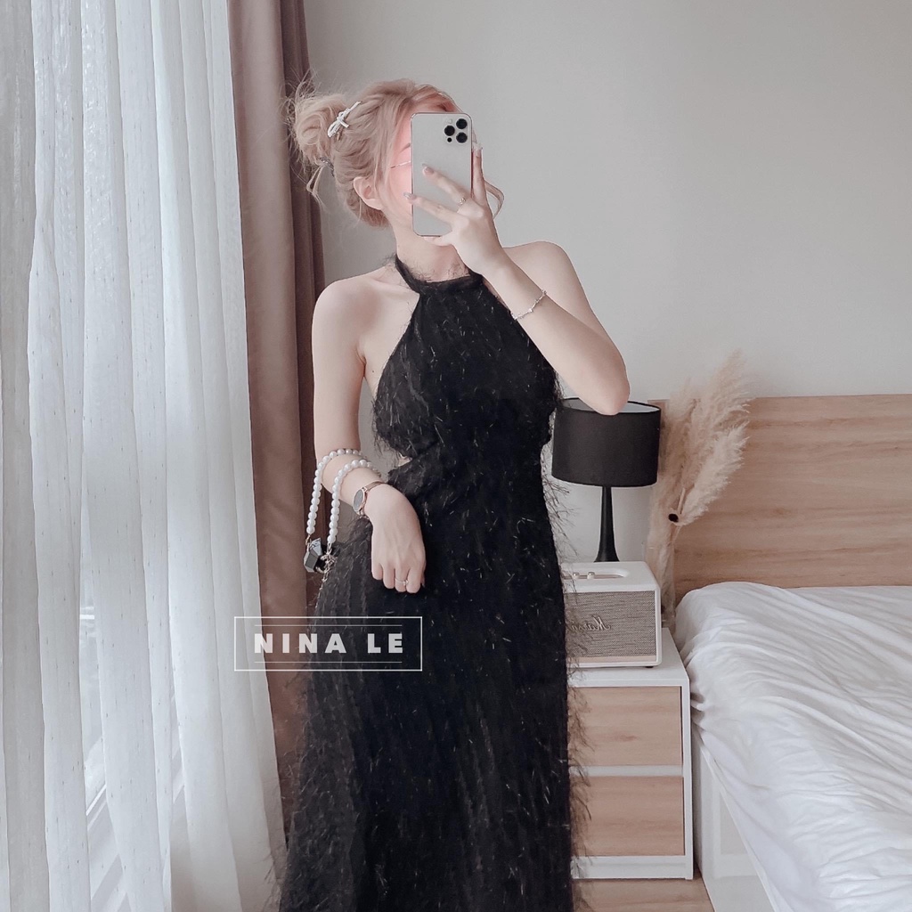 Đầm váy nữ cổ yếm khoét eo thích hợp với các nàng đi dự tiệc, đi chơi xinh xắn, sang chảnh