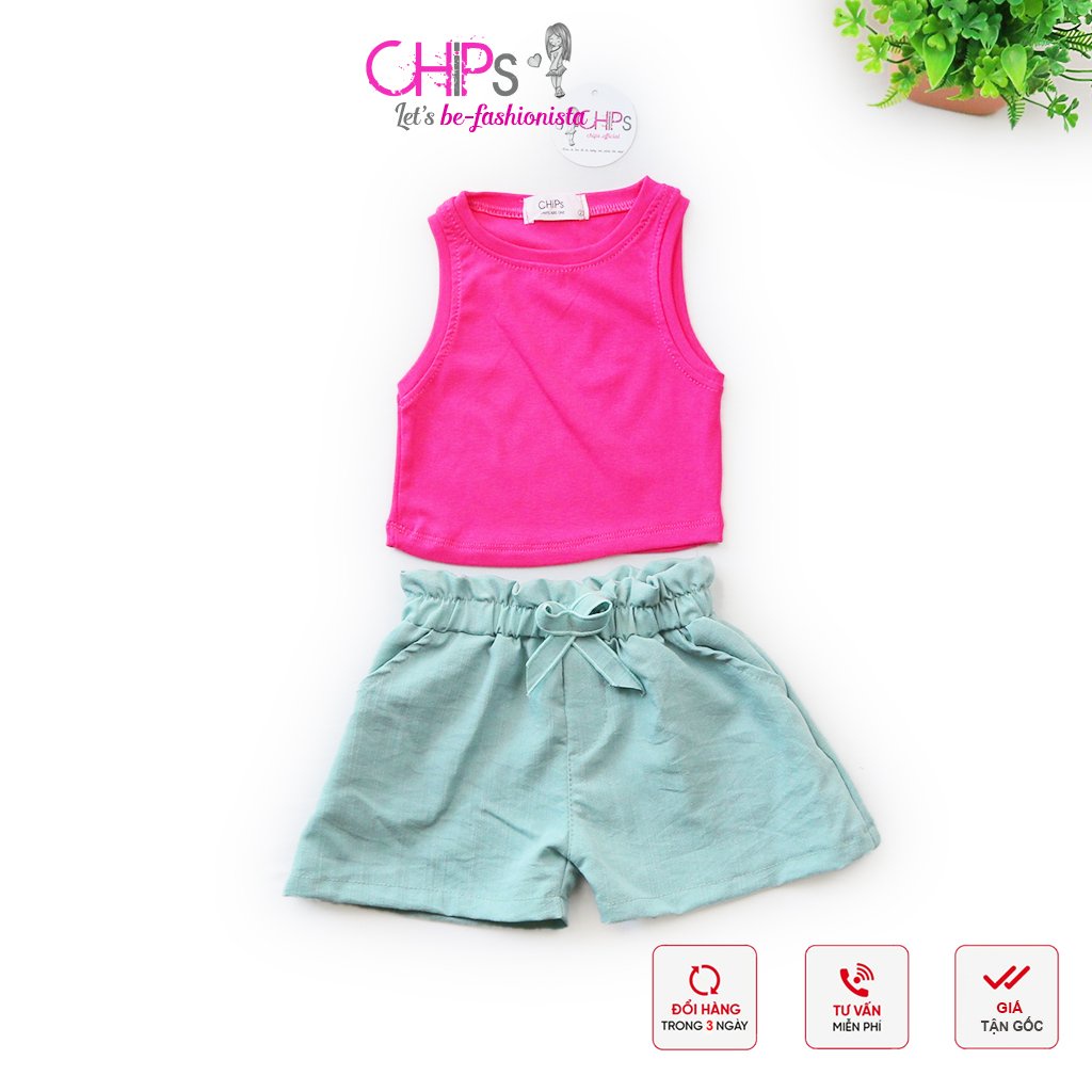 Set Áo Croptop Sát Nách Quần Soóc Cạp Nhún Bèo Phong Cách Hàn Quốc Cho Bé Gái