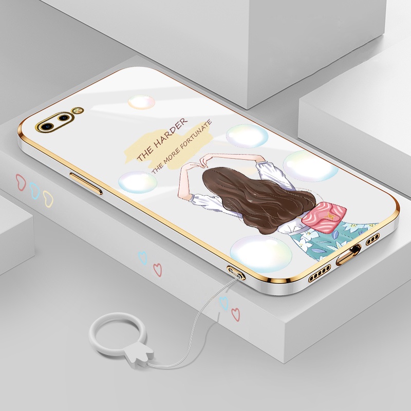 Ốp Điện Thoại Silicon Thẳng Viền Mạ Họa Tiết Hoạt Hình Có Dây Đeo Cho oppo a3s a5 a12e a83 a52 a72 a53