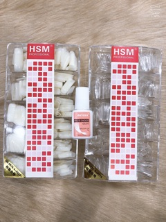 Móng nhám - Móng úp HSM hộp móng đủ size Tặng keo dán móng