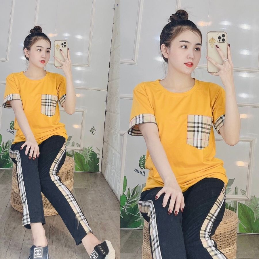 Đồ bộ nữ đồ bộ mặc nhà ngủ thể thao thun cotton bigsize quần dài đẹp dễ thương cute Đồ bộ nữ trung niên ESHOP  DB15