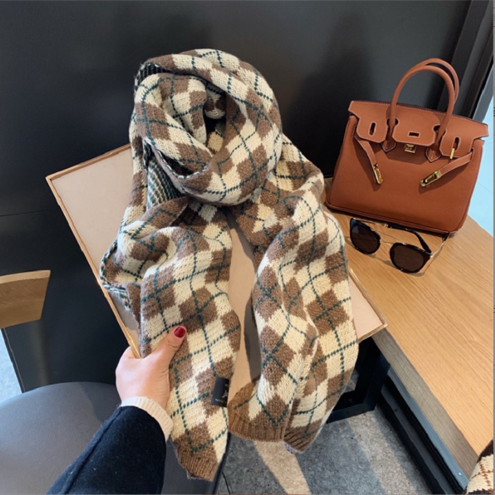 [CAO CẤP] Khăn Choàng Cổ Len Đan Cao Cấp Giữ Ấm Mùa Đông Họa Tiết Kẻ Sọc Cổ Điển [35X180CM]- KQC17