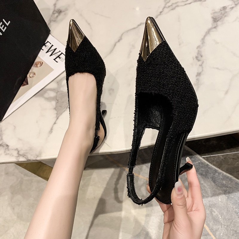 My classy Giày Cao Gót Mũi Nhọn Kim Loại Hở Lưng Quyến Rũ Thời Trang Xuân Hè 2022 Cho Nữ