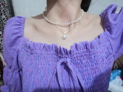  Vòng cổ choker hai lớp đính ngọc trai nhân tạo phong cách cổ điển