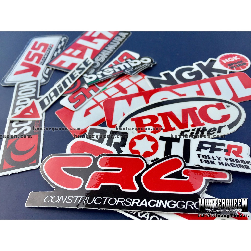 Bộ 13 logo đỏ trắng, decal dán xe máy, nón bảo hiểm.. Sticker chống nước, bền màu. Hình dán đẹp