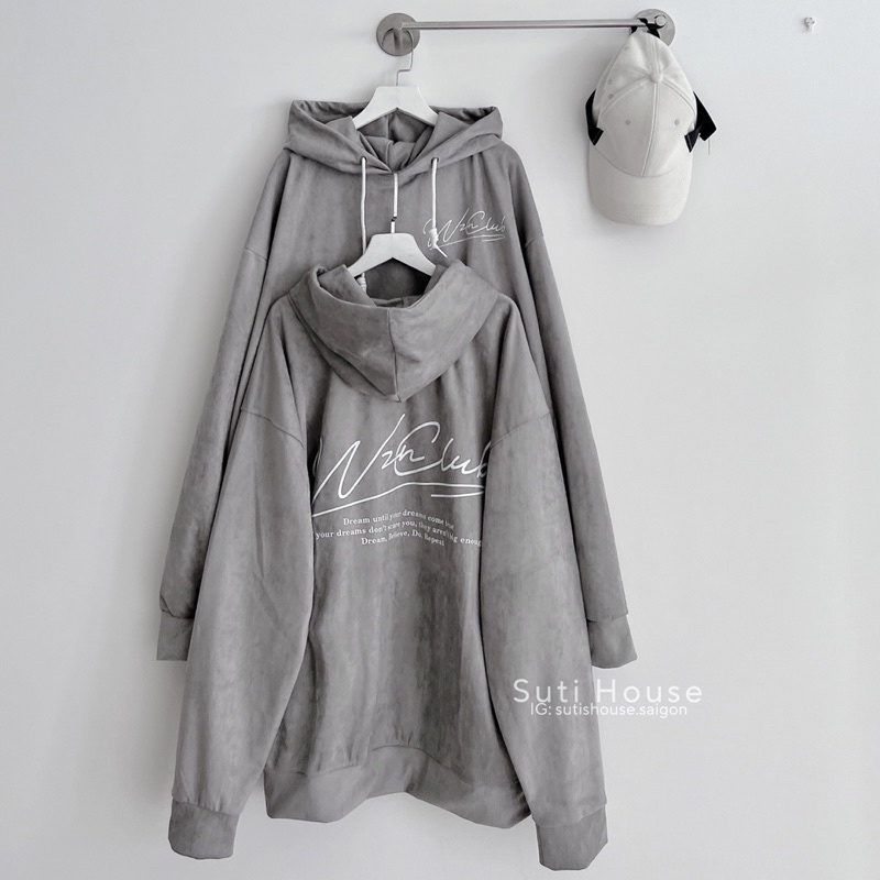 Áo Hoodie Da Lộn WZN Không Nhăn Unisex Màu Xám Form Rộng - Suti House