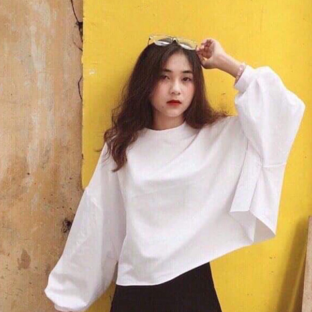 Áo croptop dài tảy nỉ bo gấu phom rộng chất nỉ dày giá siêu rẻ
