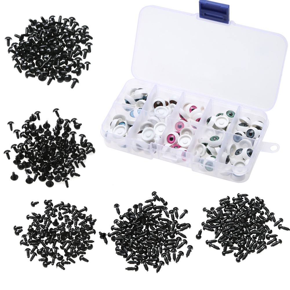 Set 100 mắt nhựa 6-12mm màu trắng / đen chuyên dụng làm đồ chơi búp bê gấu Teddy