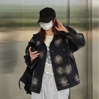 Áo khoác denim nhuộm màu đen dáng rộng phong cách Hàn Quốc #1