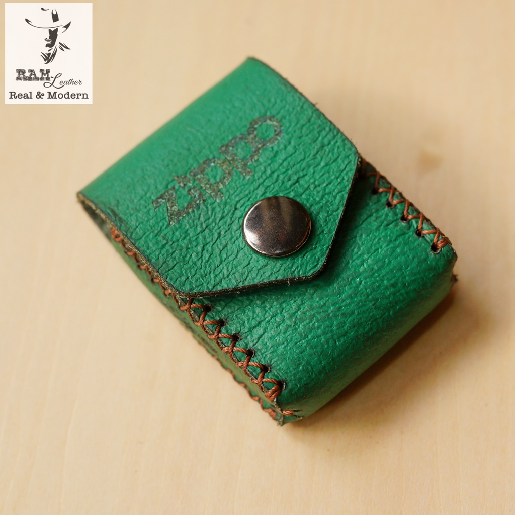 Bao da Zippo Da Bò Thật Màu Xanh Rêu - Chính Hãng Ram Leather