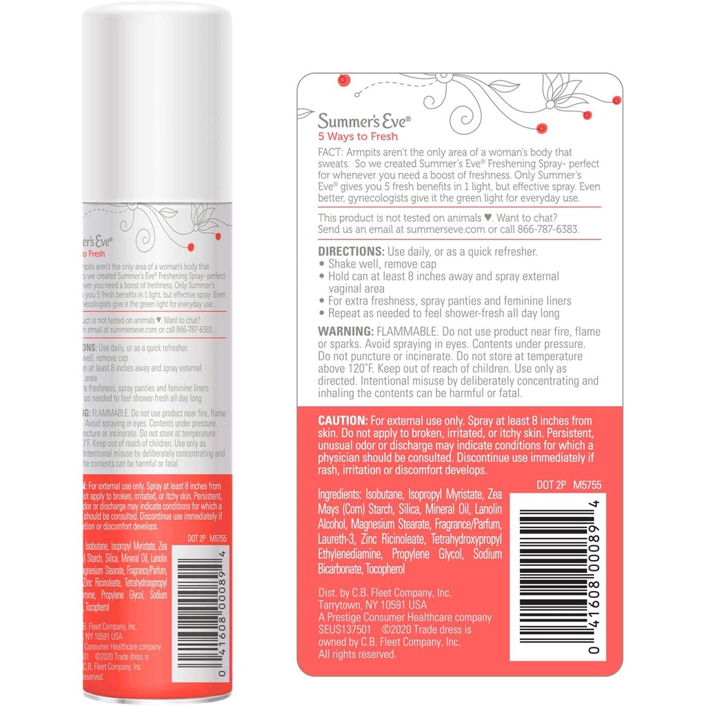 Xịt thơm phụ khoa xịt khử mùi vùng kín Summer Eve USA 57ml