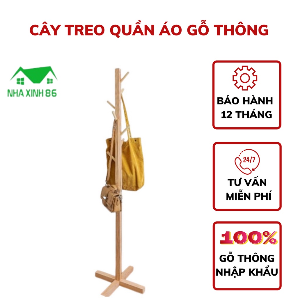 Cây treo quần áo gỗ thông cao cấp, siêu chắc chắn, đã qua xử lý chống mốc l Cây treo đồ bằng gỗ, chịu lực cao