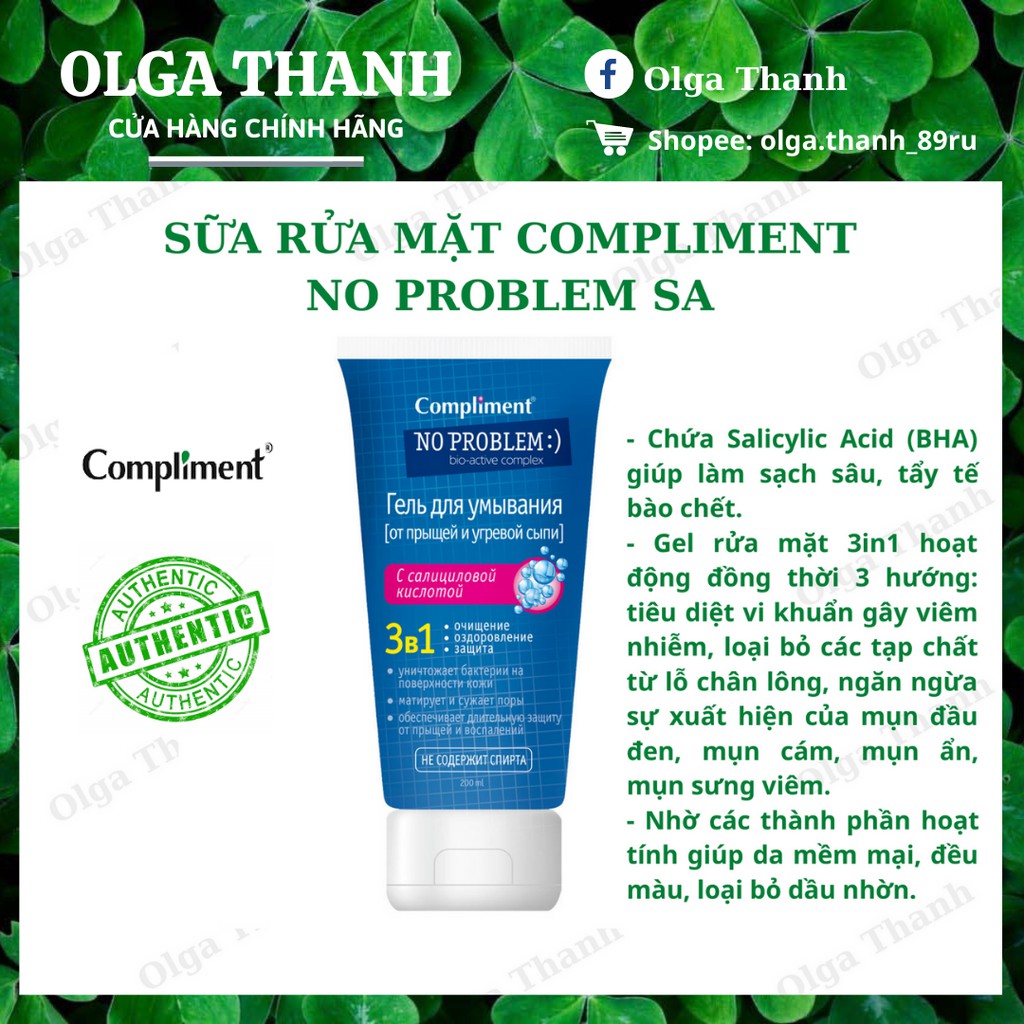 GEL Rửa mặt Mụn,Thâm Compliment No problem SA (Salicylic Acid)