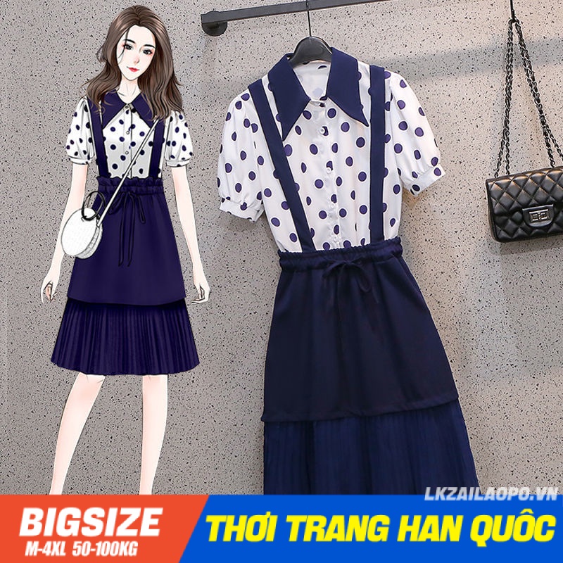 Đầm yếm kết hợp Áo sơ mi form rộng tay ngắn cổ bèo mùa hè Phong cách Hàn Quốc Thời Trang đi Chơi sang chảnh cá tính quảng châu cao cấp