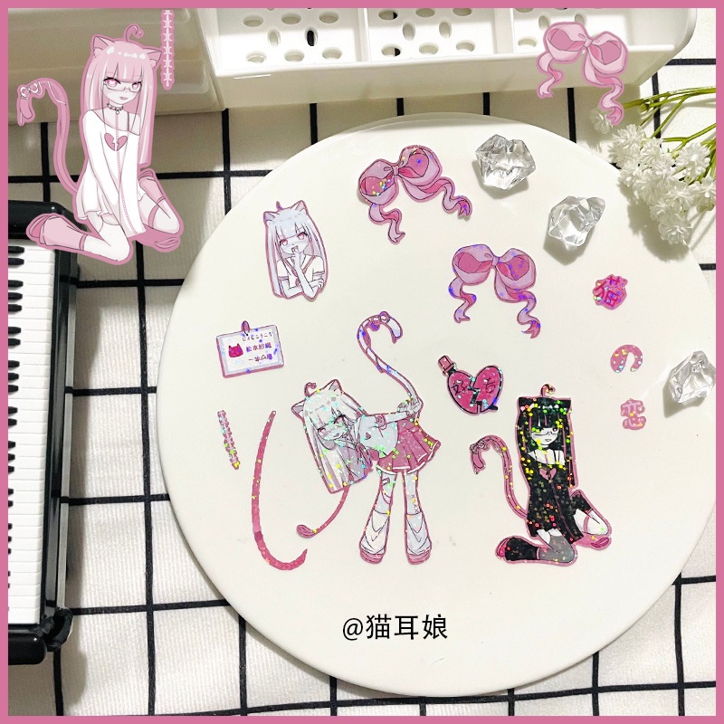Peach 1Pcs Cute cartoon character Catwoman sticker Journal Scrapbook Decor Sticker