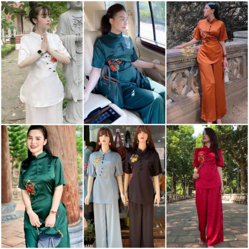 Bộ đồ nữ phật tử đi chùa cao cấp chất vải lụa