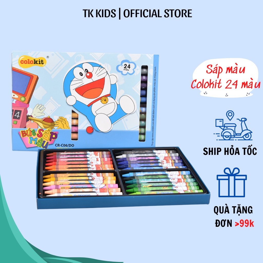 Màu sáp cho bé Colokit CR-C06 từ 3 tuổi nét tô mịn, màu sắc tươi sáng an toàn có ô ghi tên bé