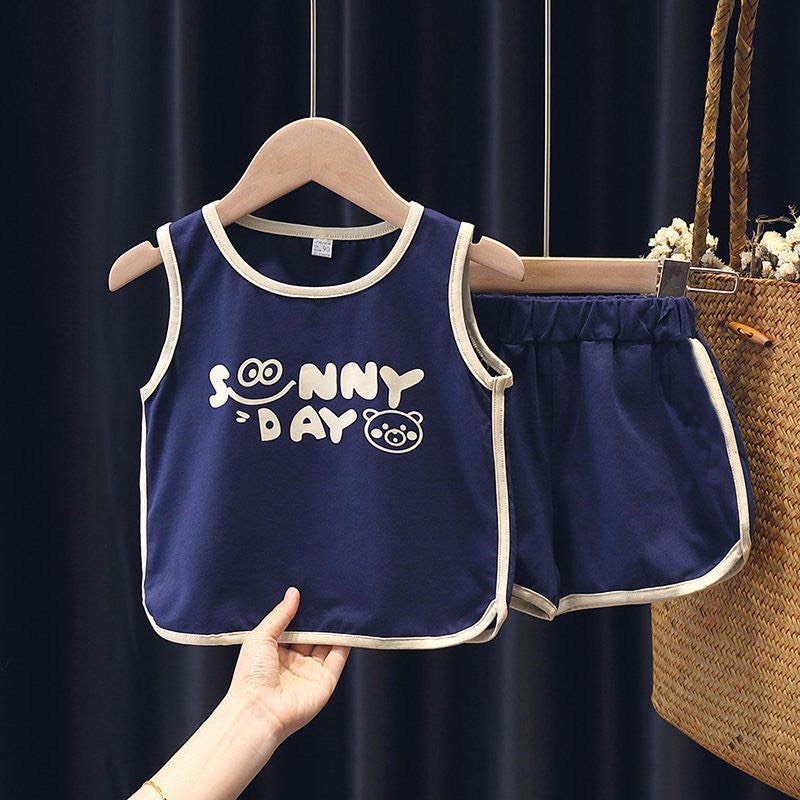 Quần áo bé trai, đồ bộ hè ba lỗ sát nách cộc cho bé in chữ sunny day cực xinh chất cotton co giãn thoáng mát - SUMO KIDS