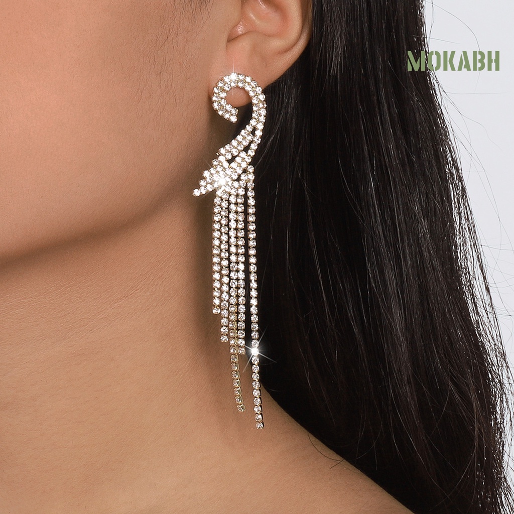1 Đôi Bông Tai Dáng Dài Đính Đá Phong Cách Bohemian Thời Trang Sang Trọng Dành Cho Nữ