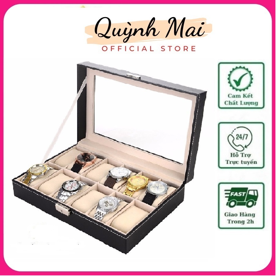 Hộp đựng đồng hồ 12 ngăn bọc da PU có chốt chống trộm