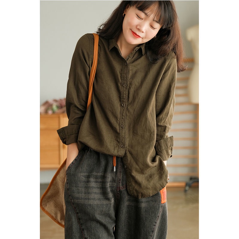 Áo Sơ Mi Cotton Trơn Màu Dáng Rộng Phong Cách Hàn Quốc Thời Trang Mùa Xuân 2022 Mới Cho Nữ