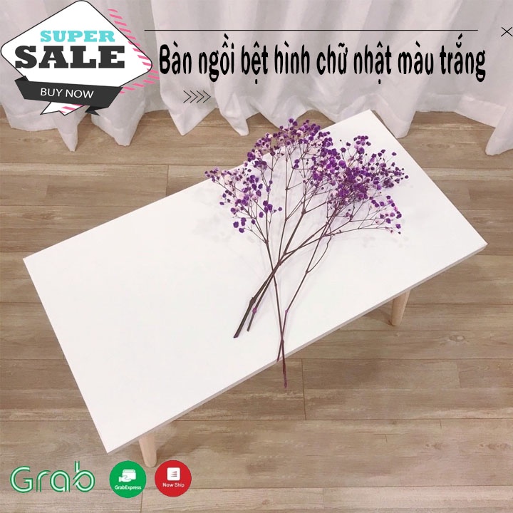Bàn trà, Bàn Cafe, Bàn ngồi bệt hình chữ nhật màu trắng, sang trọng, hiện đại chân gỗ kích thước 60x40cm, freeship