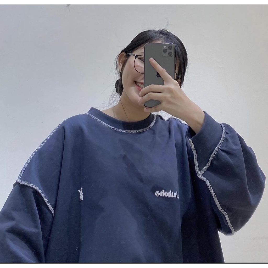 Áo Nỉ Viền Uhoh PEONYB Nữ [FREESHIP]  Sweater form rộng tay bồng, thun oversize mặc mùa đông cá tính Ulzzang