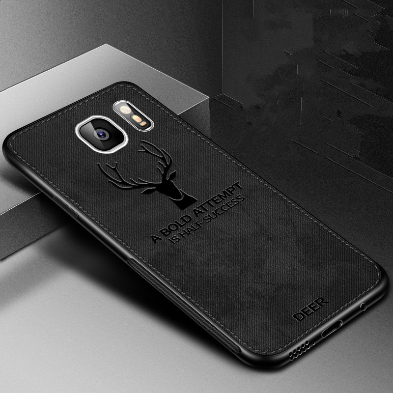 Ốp điện thoại phối vải canvas mềm mại họa tiết chú hươu phong cách cổ điển cho Samsung Galaxy S7 Edge S10 S8 S9 S11 S20 Plus Lite Note 8 9 10 20 UItra Pro