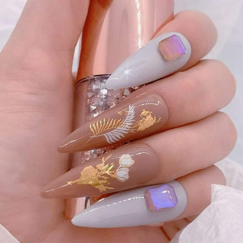 Miếng Dán Trang Trí Móng Tay Tự Dính Họa Tiết Hoa/ Hình Học Màu Đồng Gradient Xinh Xắn Thời Trang
